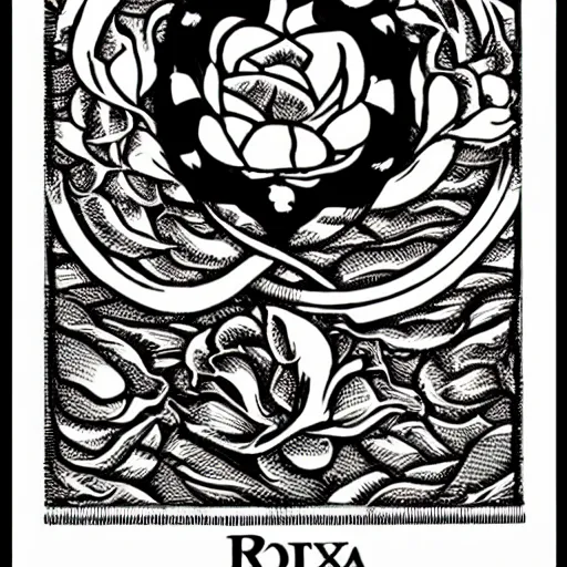 Image similar to xiii tudor rose, white rose of york, tarot, symbol on death card tarot, black and white, illustration