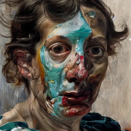 Image similar to high quality high detail painting by lucian freud and jenny saville, hd, slap, turquoise