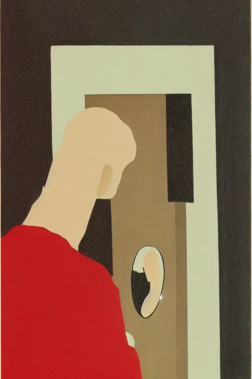 Image similar to man looking into a mirror, 1960’s minimalist advertising illustration, painterly, expressive brush strokes