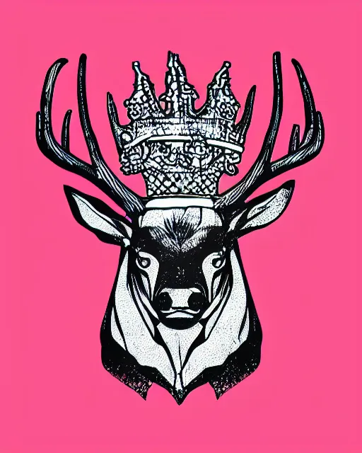 Prompt: 2 d logo, stag wearing a crown, vector line art, polygon