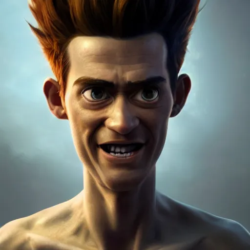 Image similar to hyperrealistic mixed media image of jimmy neutron, stunning 3 d render inspired art by istvan sandorfi and greg rutkowski, perfect facial symmetry, realistic, highly detailed attributes and atmosphere, dim volumetric cinematic lighting, 8 k octane extremely hyper - detailed render, post - processing, masterpiece,