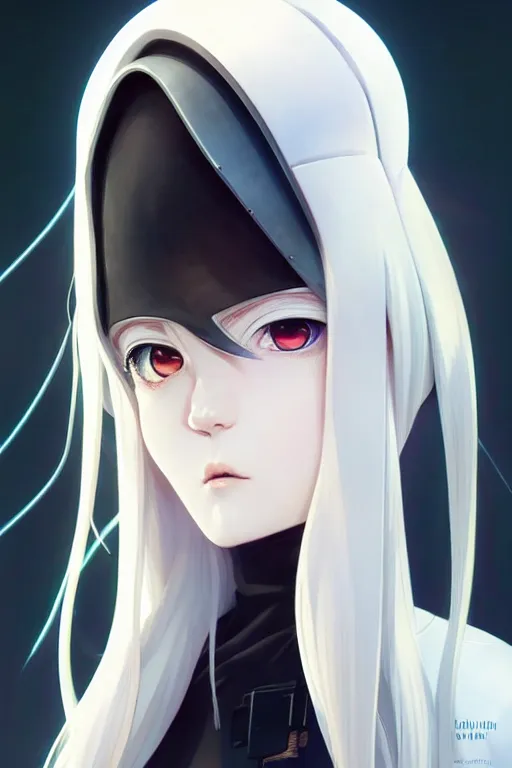 Image similar to portrait Anime cyborg girl in nun clothes, holy church Warhammer 40000, cute-fine-face, white-hair pretty face, realistic shaded Perfect face, fine details. Anime. realistic shaded lighting by Ilya Kuvshinov katsuhiro otomo ghost-in-the-shell, magali villeneuve, artgerm, rutkowski, WLOP Jeremy Lipkin and Giuseppe Dangelico Pino and Michael Garmash and Rob Rey