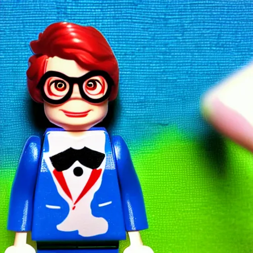 Image similar to austin powers, painted miniature minifigure, photo booth macro photography, realistic