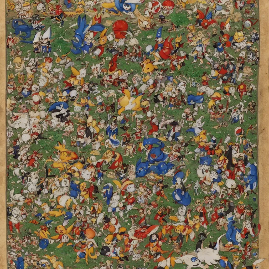 Prompt: a pokemon battle in Ottoman miniature style