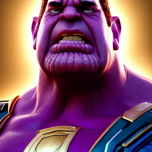 Image similar to a portrait of abdelfattah alsisi as thanos, the pixar adaptation, with same hairstyle, angry facial expressions, hyper detailed, digital art, trending in artstation, cinematic lighting, studio quality, smooth render, unreal engine 5 rendered, octane rendered
