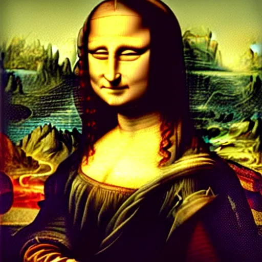 Prompt: mona lisa texting