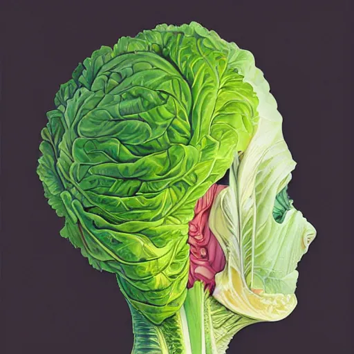 Image similar to the anatomy of a head of lettuce, an ultrafine detailed painting by james jean, behance contest winner, vanitas, angular, altermodern