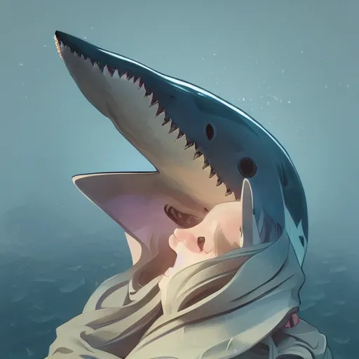 Image similar to shark with a cone on its head - ron cheng & alphonse mucha, highly detailed, digital painting, ray tracing, concept art, illustration, smooth sharp focus, intricate, symmetry, artstation,