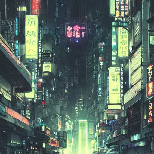 Image similar to cyberpunk robot in future japan at night, concept art, fine details, studio ghibli, cinematic lighting, ghost-in-the-shell, cyberpunk,sci-fi, fantasy, intricate, elegant, highly detailed, digital painting, trending on artstation, concept art, smooth, sharp focus, illustration, by james gurney and greg rutkowski