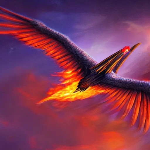 Image similar to pheonix gliding at night with fire on wings, fantasy art, computer art,concept art, higj detail, atmospheric