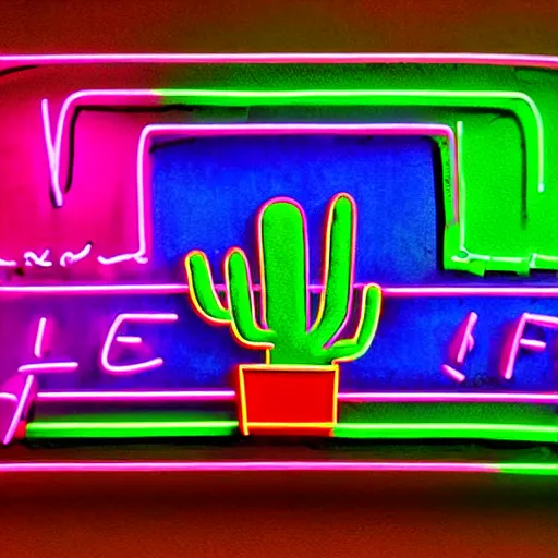 Image similar to a neon sign depicting a cactus, digital art, highly detailed, realistic, bright colors, 8 k