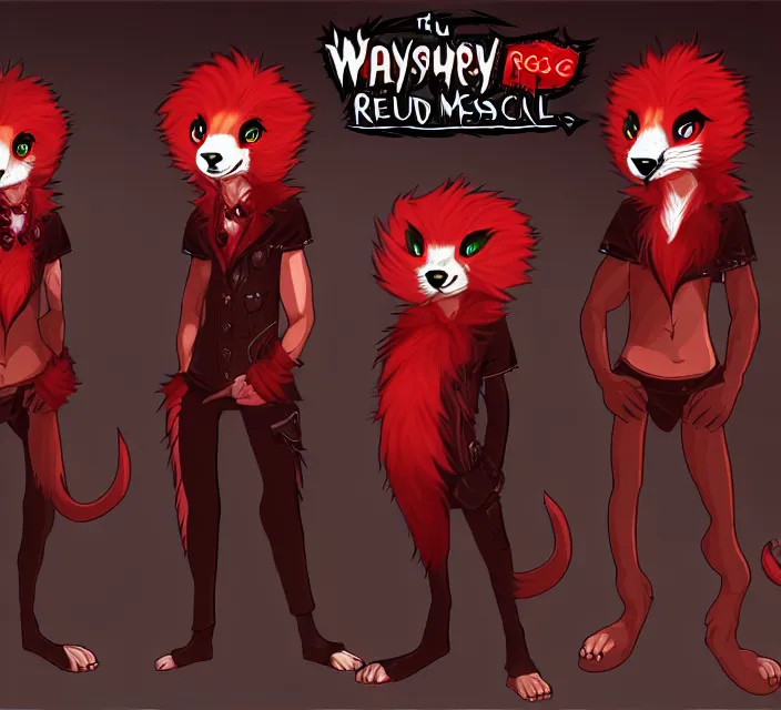 Image similar to furry - male - red - black - weasel - necromancer - fursona uhd ue 5 visual novel pc game expressions