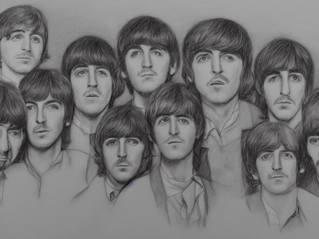 Prompt: the beatles pencil sketch,