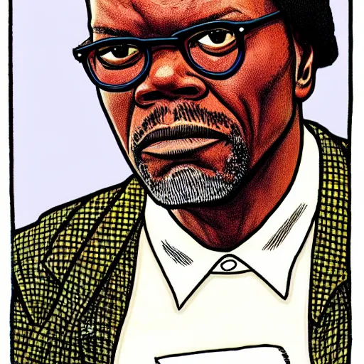 Image similar to a portrait of Samuel L Jackson drawn by Robert Crumb