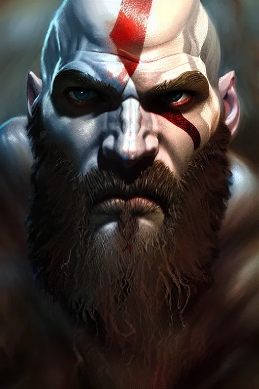 Image similar to god of war kratos face detailed portrait dnd, painting, brush strokes by gaston bussiere, craig mullins, greg rutkowski, yoji shinkawa