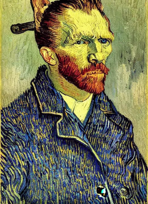 Prompt: a ultra detailed photo portrait of Vincent van Gogh with 3 ears, style Annie Leibovitz