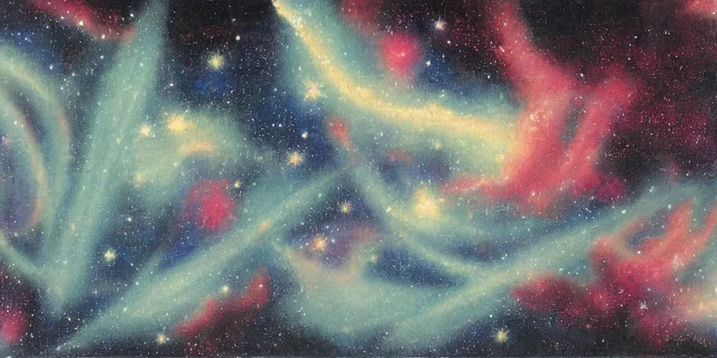Prompt: painting of the nebula by kitano tsunetomi, 1 9 3 9