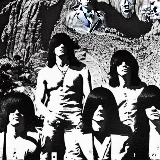 Image similar to The Ramones carved into the heads of Mount Rushmore