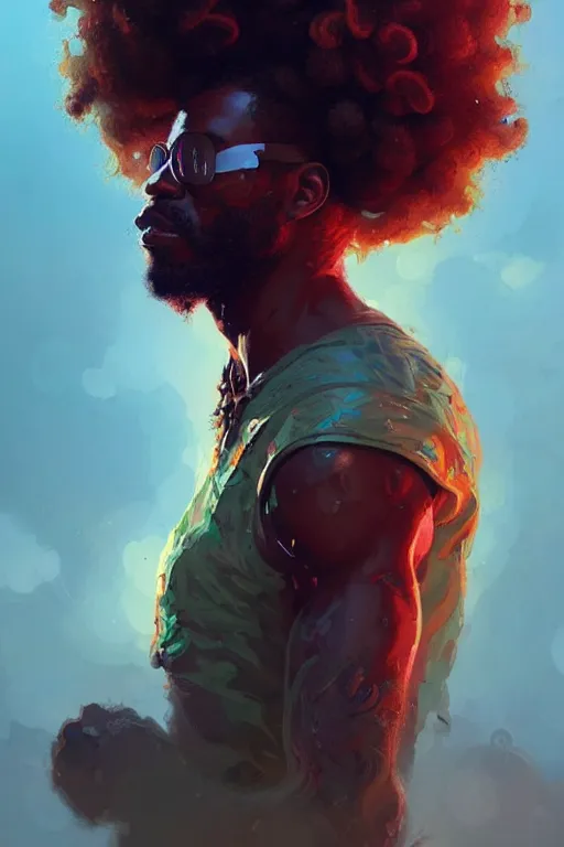 Image similar to african man, curly hair, sci-fi, modern, colourful!! highly detailed, digital painting, artstation, concept art, sharp focus, illustration, by greg rutkowski