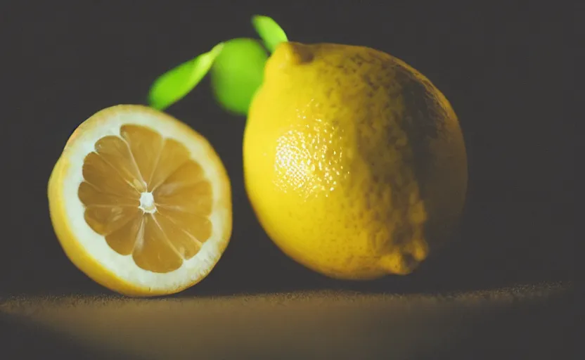 Image similar to a dark photo of a lemon, single light, photography