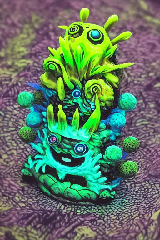 Image similar to creature sushi roots cactus elemental flush of force nature micro world fluo light deepdream