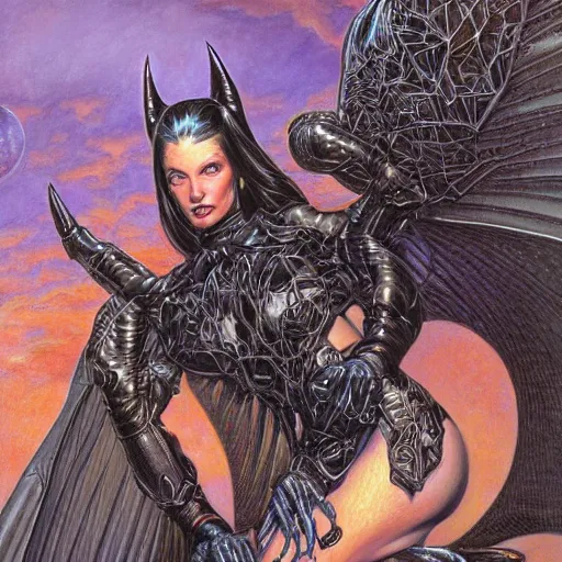 Image similar to portrait of the bat goddess, by donato giancola.