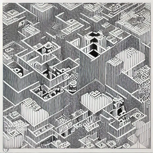 Image similar to “geometrically surreal cubescape city, extremely high detail, photorealistic, intricate line drawings, dotart, album art in the style of James Jean”