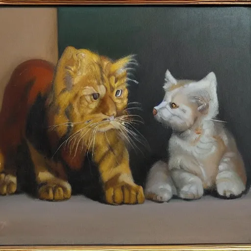 Image similar to два кота играют в пинг понг на оранжевом фоне, oil painting