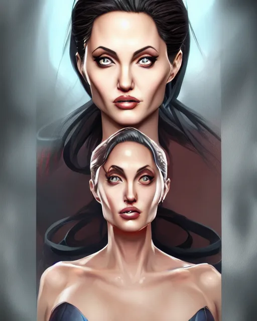 Image similar to capcom character, anime portrait of angelina jolie, highly detailed, digital painting, artstation, character, concept art, smooth