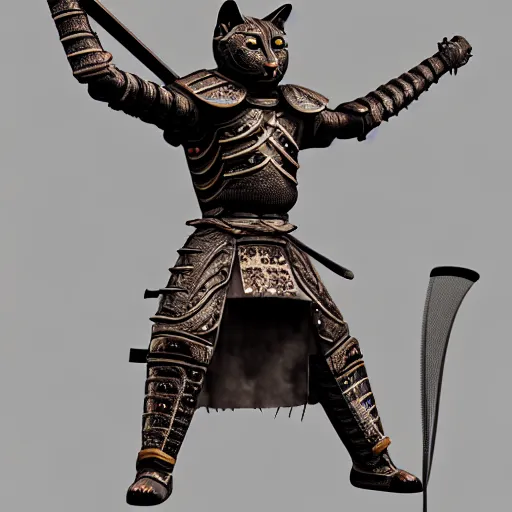 Image similar to a digital painting showing a cat warrior statue in samurai - insect armor, very detailed, trending on artstation, realistic painting. extremely detailed, insane detail, dramatic lighting, concept art