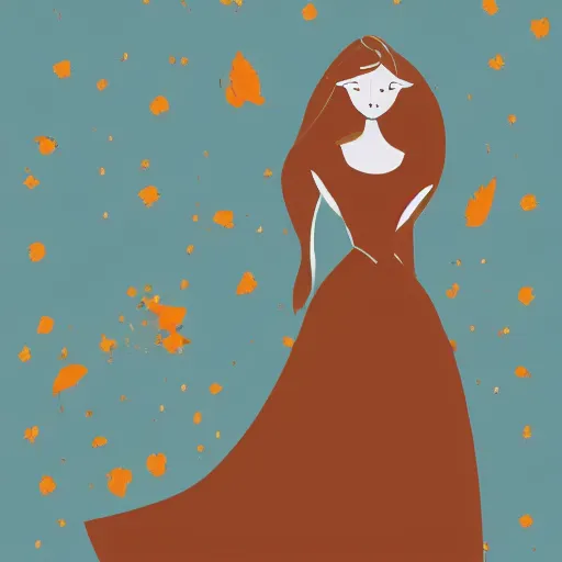 Prompt: minimalist illustration of a fairy tale princess in navy and burnt orange hues