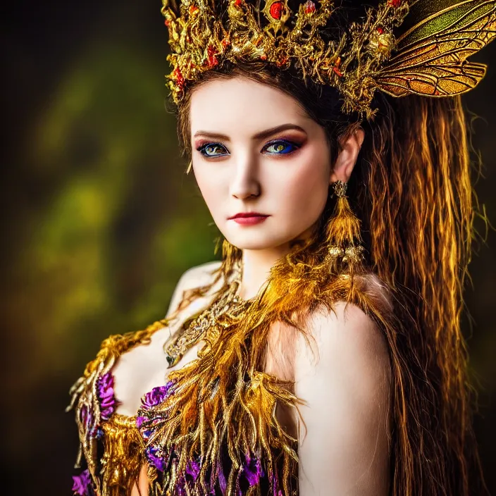 Image similar to photo of a very beautiful!! fairy queen with ornate robes, highly detailed, 4 k, hdr, smooth, sharp focus, high resolution, award - winning photo