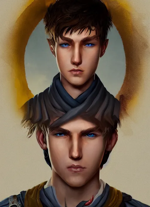 Prompt: An epic fantasy comic book style portrait painting of a young dirty blonde boy thief in the style of the wheel of time, unreal 5, DAZ, hyperrealistic, octane render, cosplay, RPG portrait, dynamic lighting