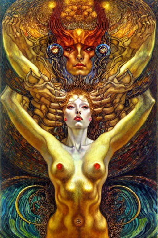 Image similar to Divine Chaos Engine by Karol Bak, Jean Delville, William Blake, Gustav Klimt, and Vincent Van Gogh, symbolist, visionary