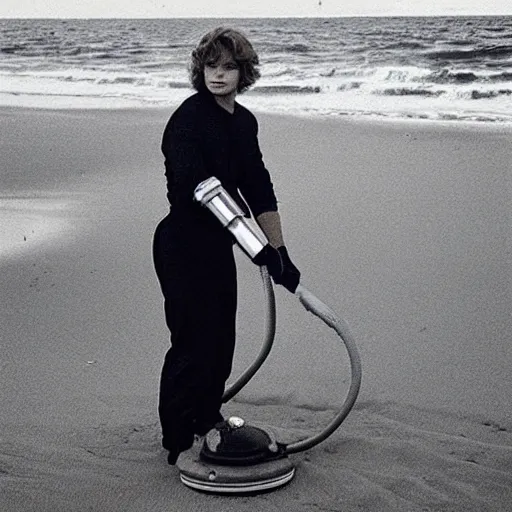 Image similar to “Anakin Skywalker vacuuming the beach to remove sand”