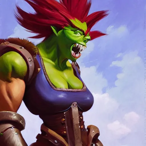 Image similar to greg manchess portrait painting of partially armored blanka from street fighter as overwatch character, medium shot, asymmetrical, profile picture, organic painting, sunny day, matte painting, bold shapes, hard edges, street art, trending on artstation, by huang guangjian and gil elvgren and gerald brom