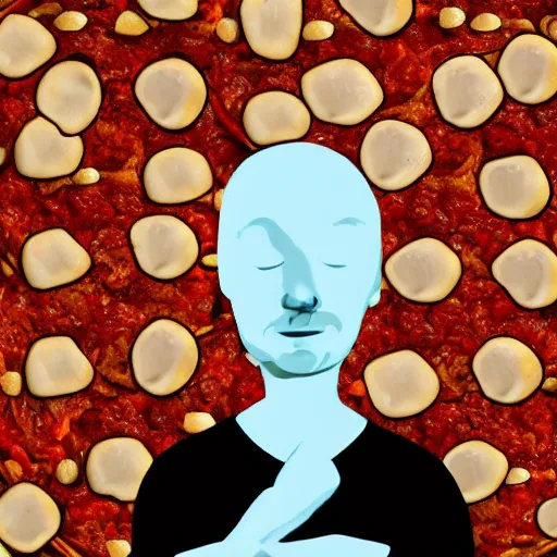 Image similar to A human made of pizza, digital art