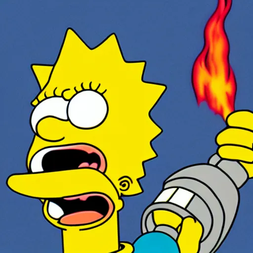 Prompt: Bart Simpson crying while breathing fire