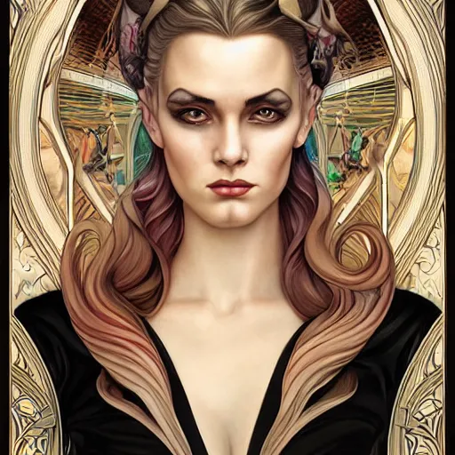 Image similar to an art nouveau, ( streamline moderne ), multi - racial portrait in the style of anna dittmann and donato giancola and charlie bowater. very large, clear, expressive, and intelligent eyes. centered, ultrasharp focus, dramatic lighting, photorealistic digital matte painting, intricate symmetrical ultra detailed background.