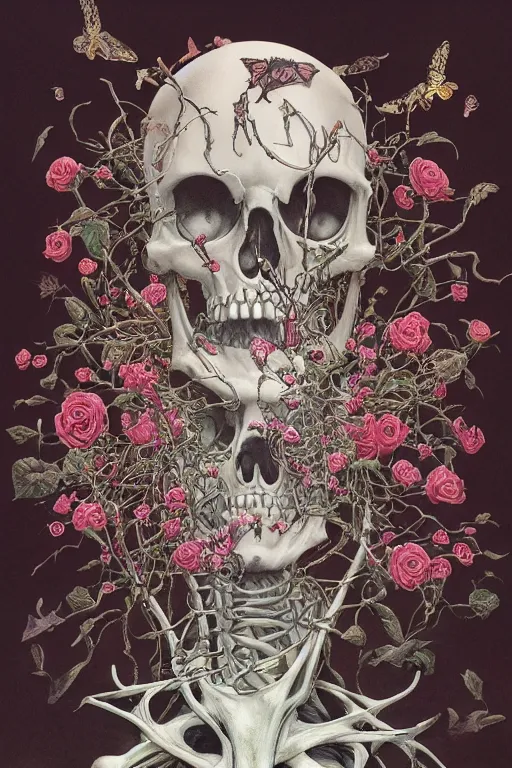 roses growing from the skeleton frame, carol, by | Stable Diffusion