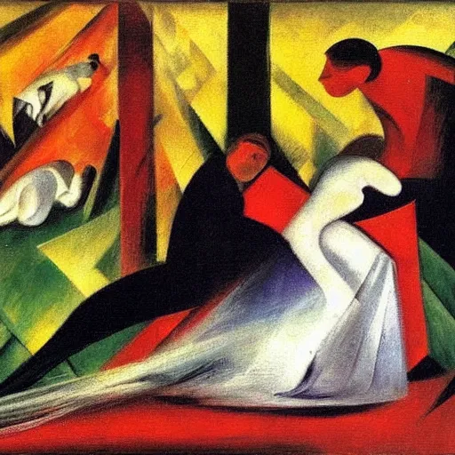 Image similar to bride falls over, oil painting by franz marc