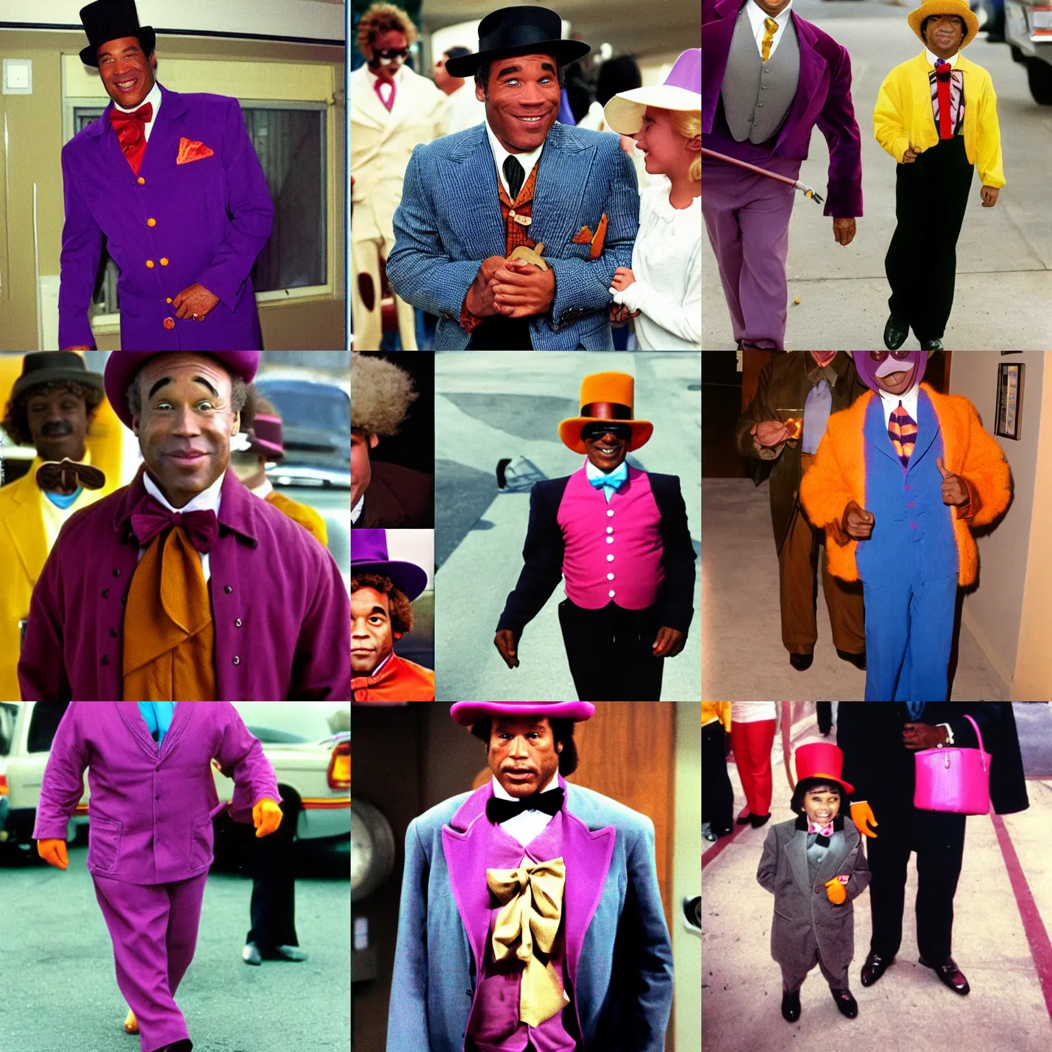 Prompt: oj simpson dressed as willy wonka