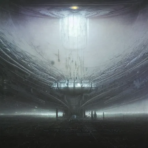 Image similar to lost and alone in a vast future sci - fi cyberpunk megastructure by gustave dore and gustave moreau and beksinski and giger and craig mullins and jeremy mann