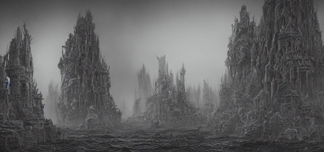 Image similar to cybergothic charcoal reefs, in the style of alex konstad, alejandro mirabal, dramatic, tragic, intricate, detailed, beautiful, 8 k resolution