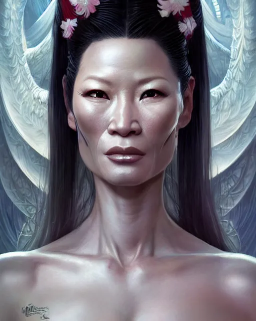 Prompt: beautiful gemini fantasy character portrait, lucy liu kill bill, ultra realistic, wide angle, intricate details, blank background, highly detailed by peter mohrbacher, hajime sorayama, wayne barlowe, boris vallejo, aaron horkey, gaston bussiere, craig mullins