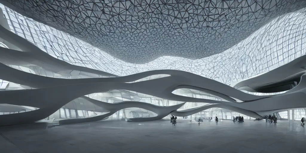 Image similar to extremely detailed stunning beautiful futuristic museum interior by Zaha Hadid