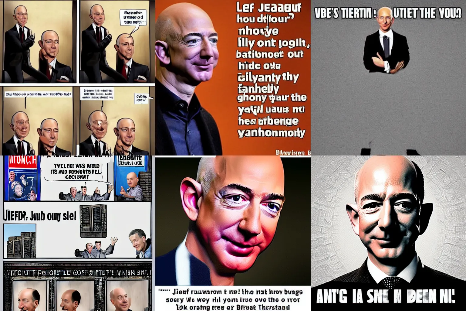 Prompt: Amusing meme about Jeff Bezos in the style of Banksy