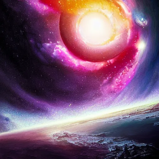 Image similar to earth and black hole in nebula, digital, artstation, detailed intricate ink illustration, heavenly atmosphere, digital art, overdetailed art, concept art, complementing colors, trending on artstation, cgstudio, the most beautiful image ever created, dramatic, subtle, details, award winning artwork, beautiful scenery