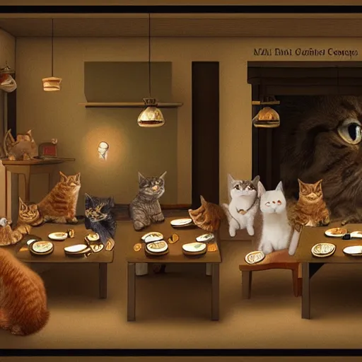 Prompt: cat restaurant, in da vinci style, trending on artstation