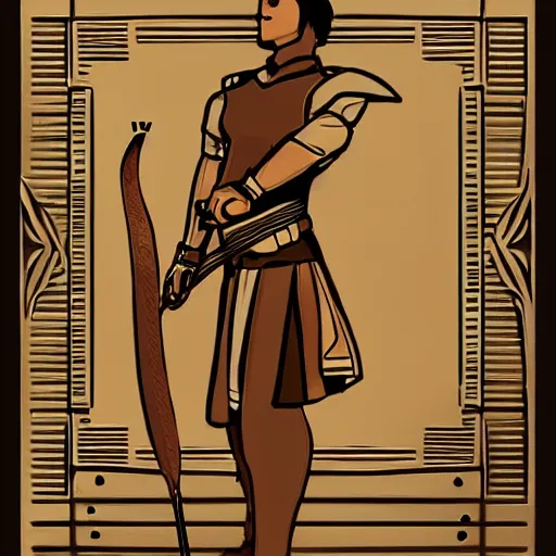 Prompt: taro card with an archer, art deco, trending on devianart, detailed